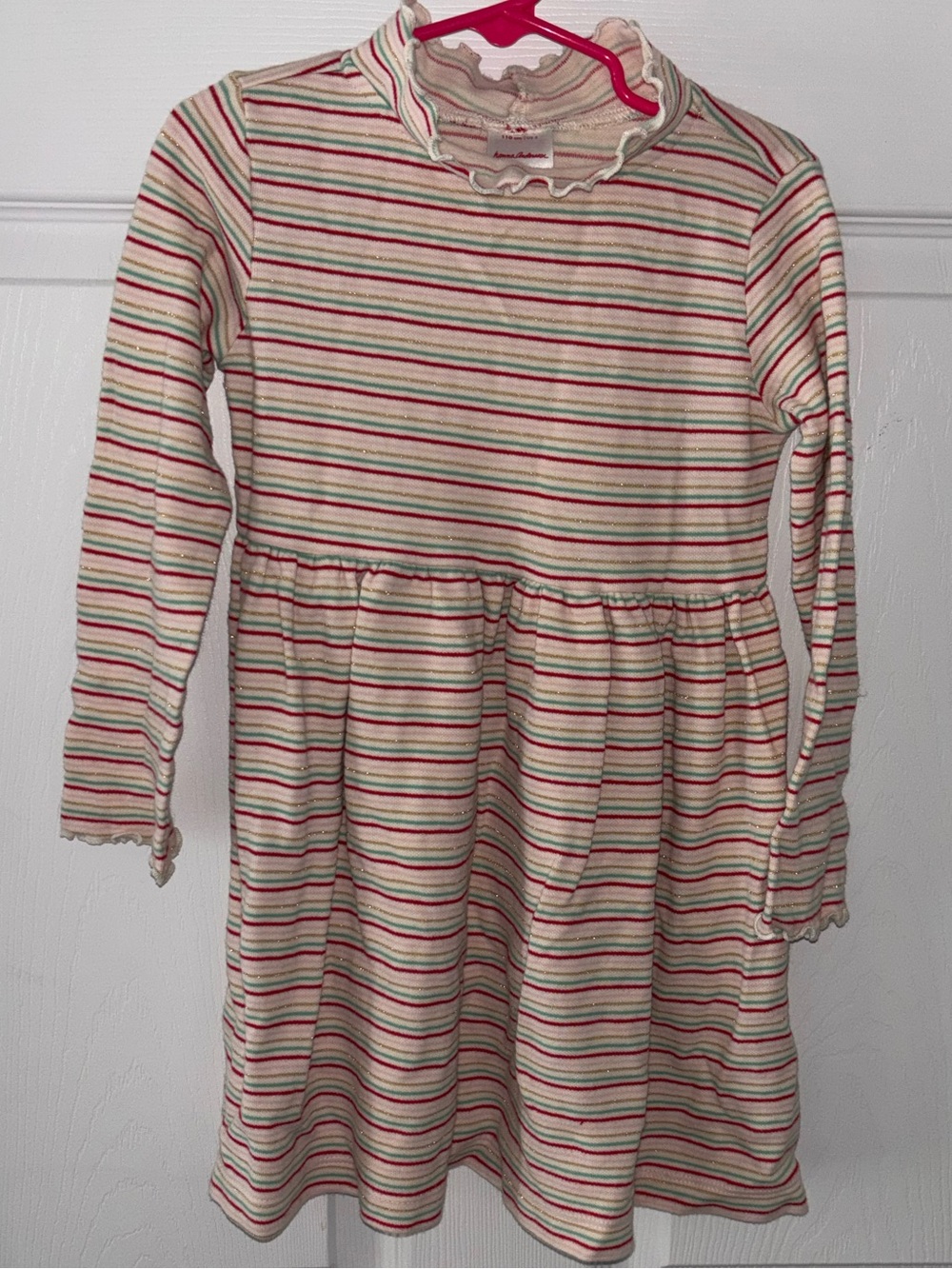 Hanna Andersson Girls Holiday Christmas Dress Striped Pink Green Red Sz 110 US 5
